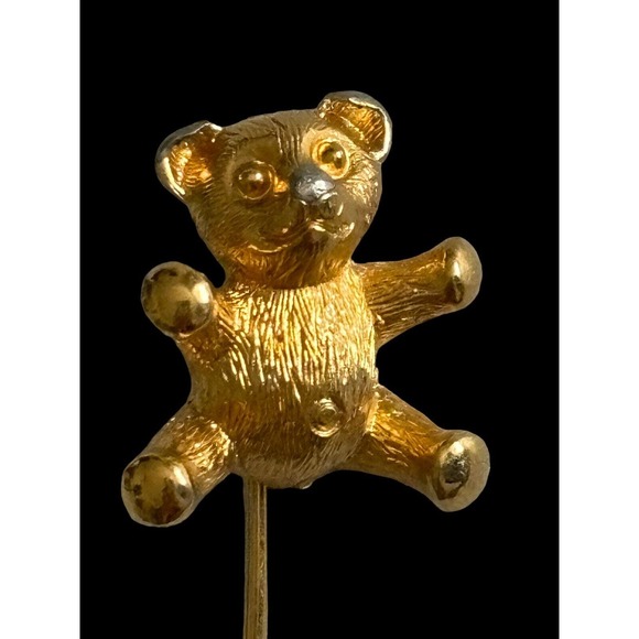 Crown Trifari Gold Tone Teddy Bear Stick Pin Vintage Jewelry - Picture 6 of 6